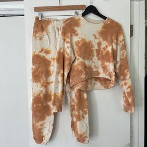 MATE the Label Fleece Sweatshirt & Sweatpants Set in Ginger Tie Dye, Size XS
